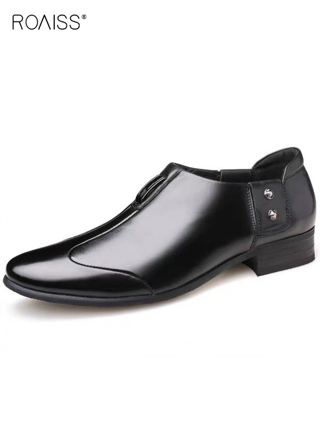 رويس حذاء رجالي جلدي مدبب من الأمام، سهل الارتداء، مناسب للارتداء اليومي، مريح، يسمح بالتهوية، متين، مثالي للارتداء في العمل أو المناسبات غير الرسمية، ومناسب تمامًا لحفلات الزفاف والمناسبات الخاصة، أسود اللون - Image 5